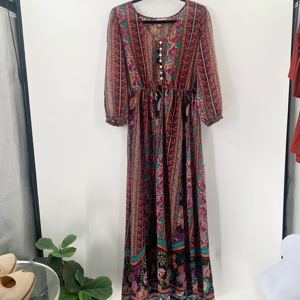 Love21 bohemian chiffon long sleeve maxi dress